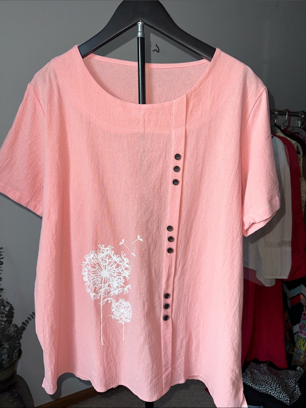 Pink Short-Sleeve Dandelion Print Women's Top